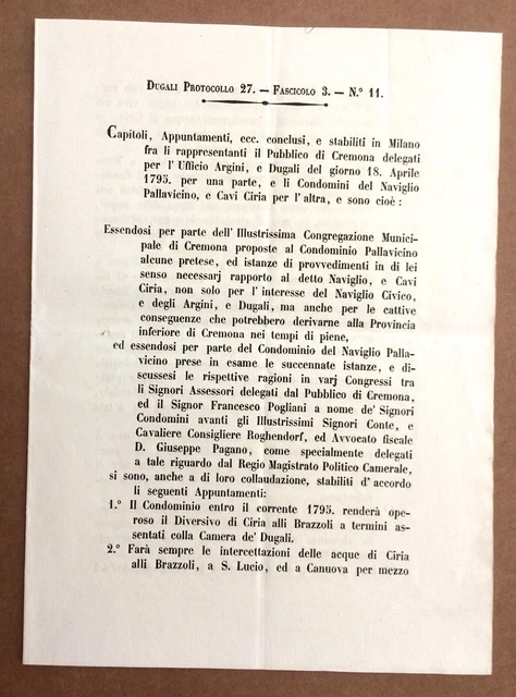 1795 Atti Dugali Navigli Cremona Pallavicino Idrografia Conte Roghendorf