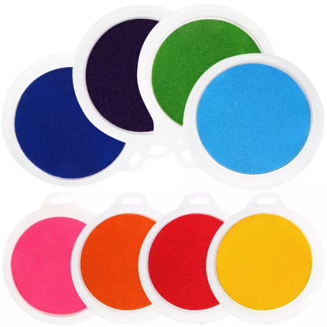 Round Ink Pads 8pcs Rainbow DIY Fingerprint Stamps Washable Stamp Pad-IB
