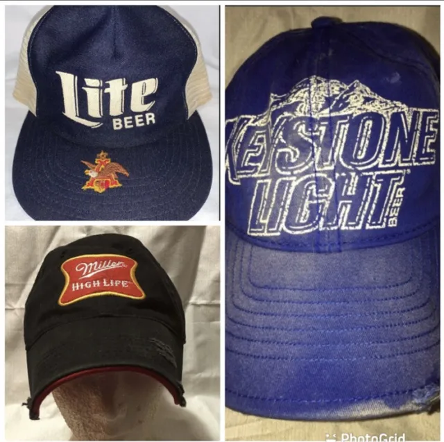 Vintage Beer Hats SnapBack Trucker Lot of 3 Lite Miller Keystone