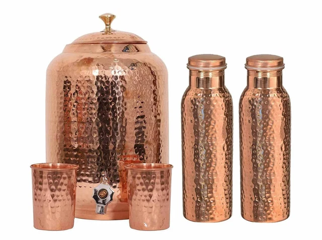 PICHETS D'EAU EN cuivre distributeur d'eau martelé récipient de stockage Matk... EUR 121,98