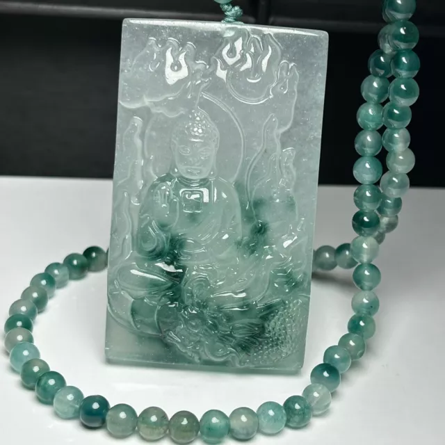 Certified Nature Green Jade Jadeite Carved Buddha Dragon Pendant&Necklace 御龙阿弥陀佛 3