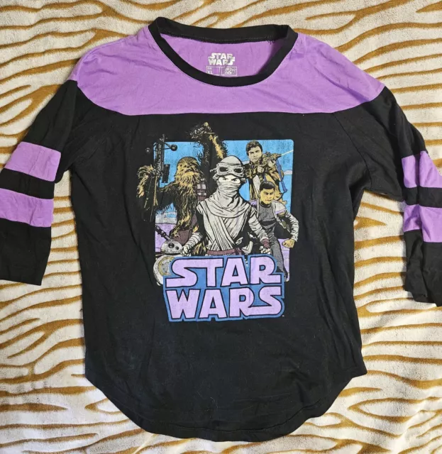 Womens Juniors Fifth Sun DISNEY Star Wars Shirt Purple And Black 3/4 Sleeve XL