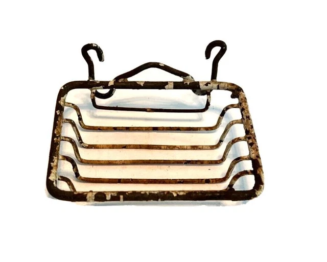 Antique Primitive Wire Tub Sink Soap Dish Holder With Hooks