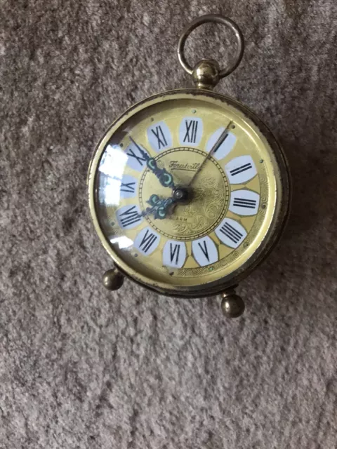 Vintage Brass Forestville Travel Alarm Mechanical Clock Germany Made Rare