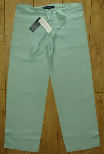 Bnwt Women's French Connection Linen Blend Trousers + Belt RRP£60 New Green