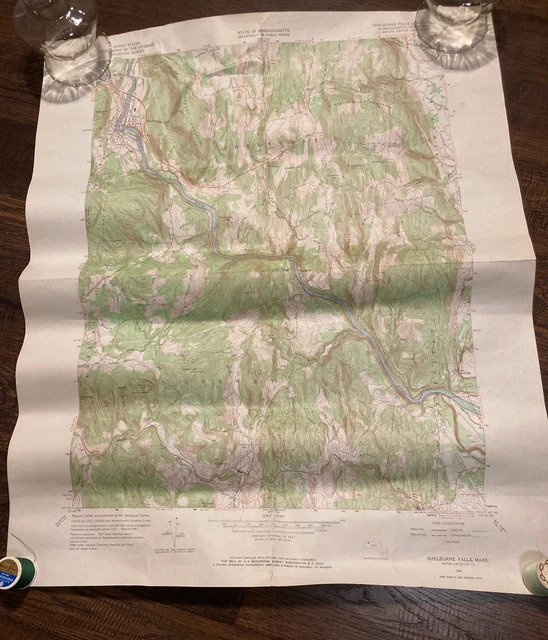 1961 USGS Survey Topographical Map - Shelburne Falls, MA Massachusetts 22”x26”