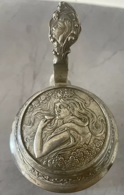 Art Nouveau Chope Bière Cristal Deco Fleurs Émaillé Mucha