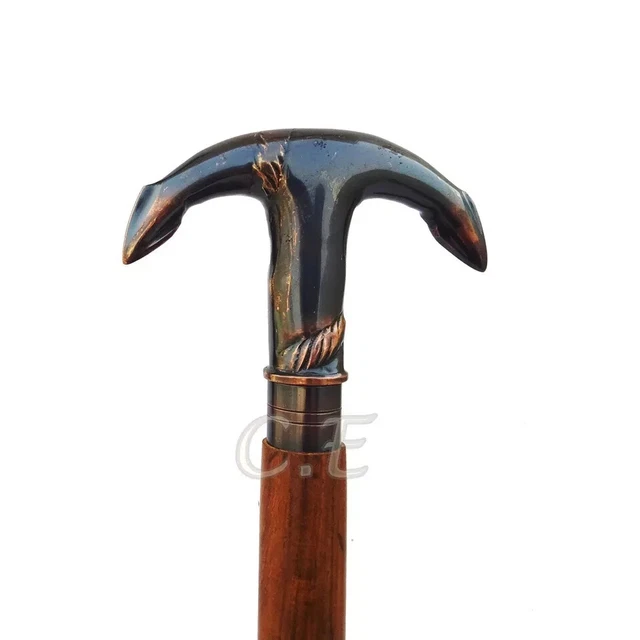 Bâton de marche en bois noir 3 PNEUS et manche argenté laiton cadeaux