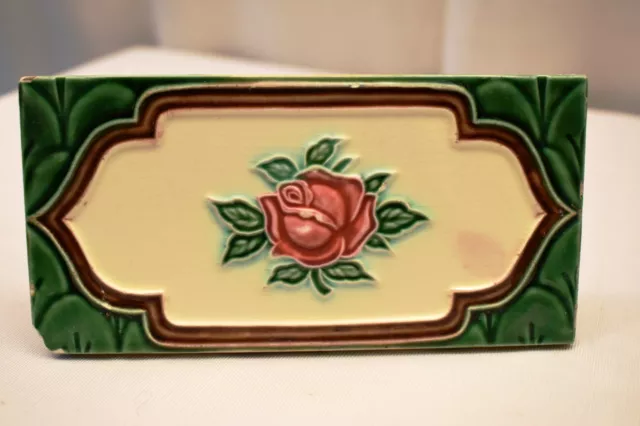 Antique Border Tile Art Nouveau Majolica Japan Rose Ceramic Porcelain Green "03 2