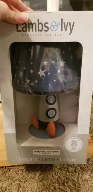 Lambs & Ivy Milky Way Blue/Silver Rocket Ship Nursery Lamp with Shade & Bulb