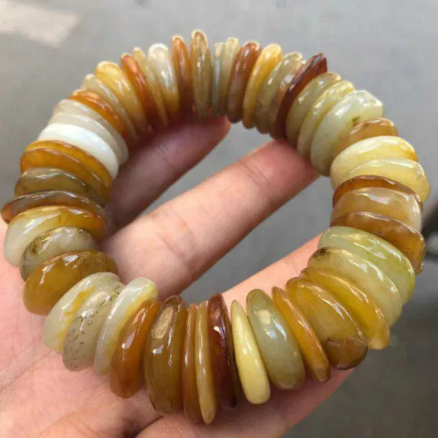 Large Special Pure Chinese Natural HeTian Jade Flat Beads Prayer Bracelet Energy 3