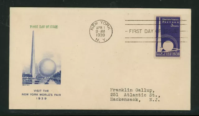 1939 FDC 853-4 Artcraft 1st Cachet Covers World's Fair Unusual Green FDC