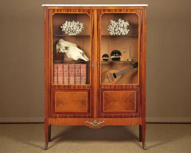 Marble Top Tulipwood Vitrine Display Cabinet c.1930