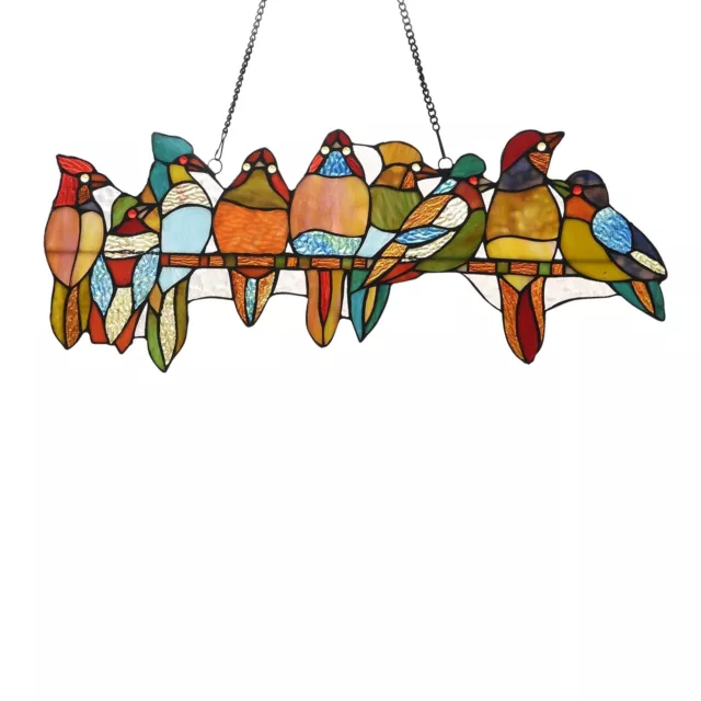 Stained Glass Window Panel Birds Tiffany Style 10" x 25" LAST ONE THIS PRICE