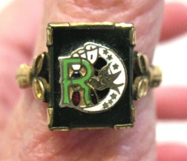 Daughters of Rebekah 10K GOLD FILLED ODD FELLOWS RING ONYX ENAMEL SIZE 8.5  #2