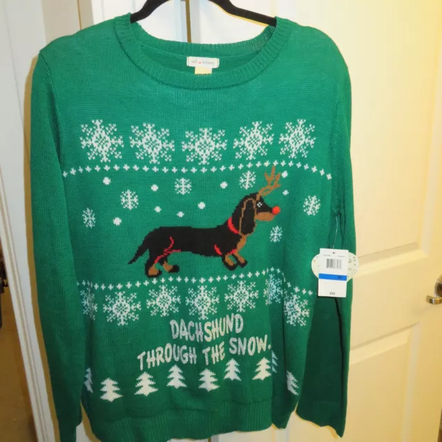 XL Dachshund Through the Snow Christmas Holiday Snowflakes Sweater w/ Scarf NWT