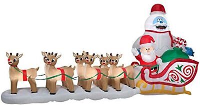 Colossal 16.5' Rudolph w/ Santa & Bumble In Sleigh Airblown Inflatable Christmas