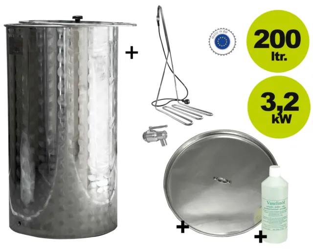 Saftfass 200 Liter mit Schwimmdeckel: Edelstahl-Apfelsaftfass inkl. Tauchsieder