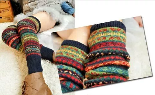 Hiver Multicolore Tricot Laine Chaussettes Femme Jambière Gifts Crochet Leggings