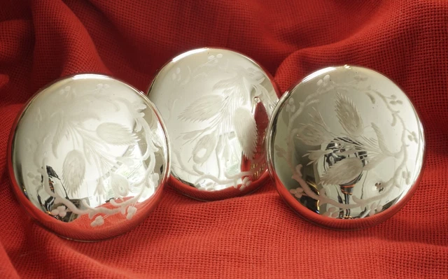THREE Antique Mercury Glass Etched 4" Curtain Tie Back Knob Matching Set