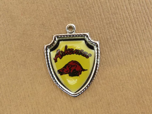 Vintage silver ARKANSAS RAZORBACKS STATE BOAR SHIELD charm 54-10  LAST ONE!