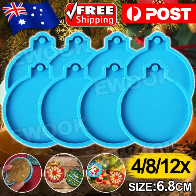 4/8/12x Christmas Bauble Silicone Mould Resin Mold Plain Round Circle DIY Crafts