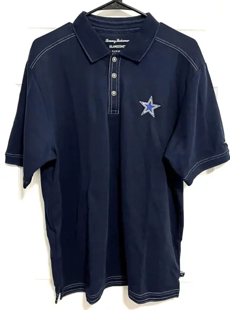 DALLAS COWBOYS Logo Men Navy Supiman Short Sleeve Polo Shirt L Tommy Bahama NFL
