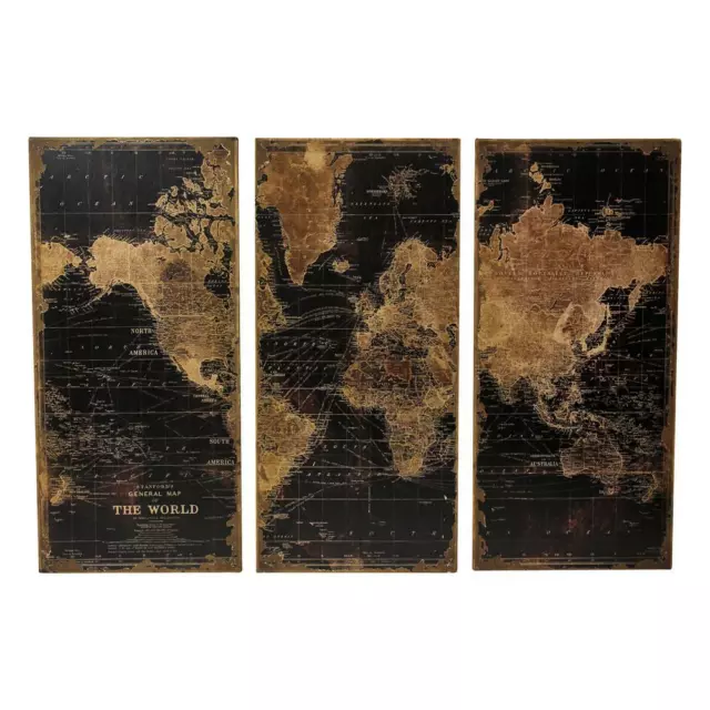 Rustic 3-Panel Distressed Wood Old World Map, Large Wall Art Set, Horizontal