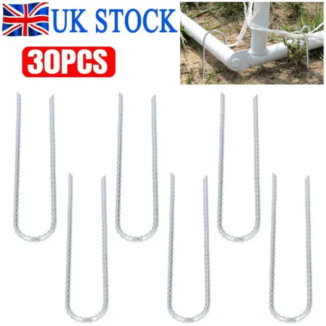 30PCS Extra Long 12 Inch Thick Tent Pegs Metal Heavy Duty U Shaped Ground Stakes