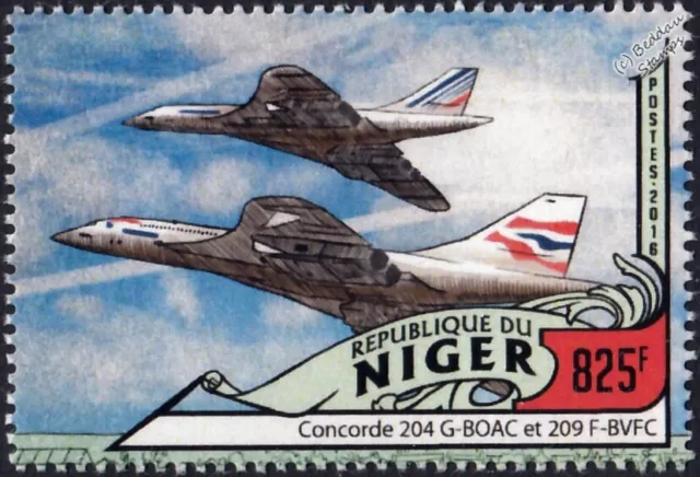 Air France & British Airways CONCORDE Airliner Aircraft Stamp (2016 Niger)