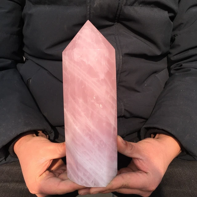 3.3LB TOP Natural pink rose quartz obelisk carved crystal wand point healing