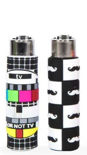 1 X Full Size CLIPPER Lighters POP COVER FUNNY LIPS TV MUSTACHE FINGER LEAF  WEED