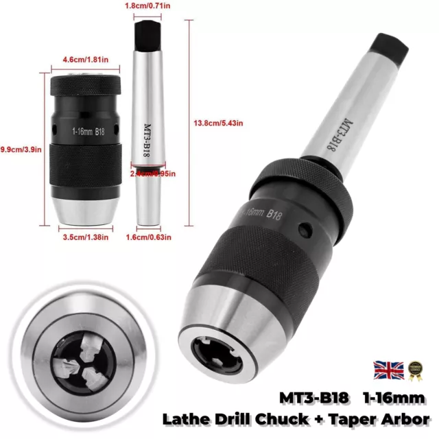 MT3-B18 1-16mm Self Tighten Keyless Lathe Drill Chuck + Taper Arbor Drilling Kit