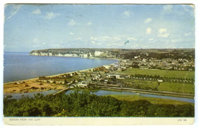 1950s Jarrold Postcard View of Seaton From Axe Cliff Posted June 1957