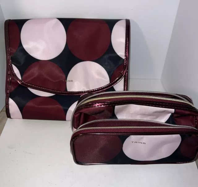 TRINA TURK Pink/ Purple COSMETIC BAG SET OF 2 MAKEUP BAG - NEW