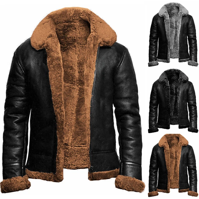 Men's Winter Warm Overcoat Faux Fur Lined Thick Coats Cowboy Jacket Parka Tops
