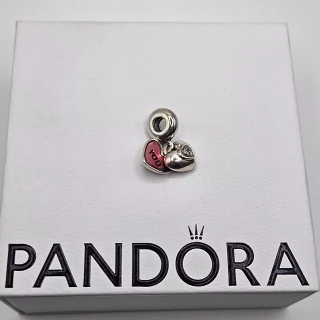 Genuine Pandora Red Enamel You & Me Love Heart Dangle Charm ALE 925 #791244CZ