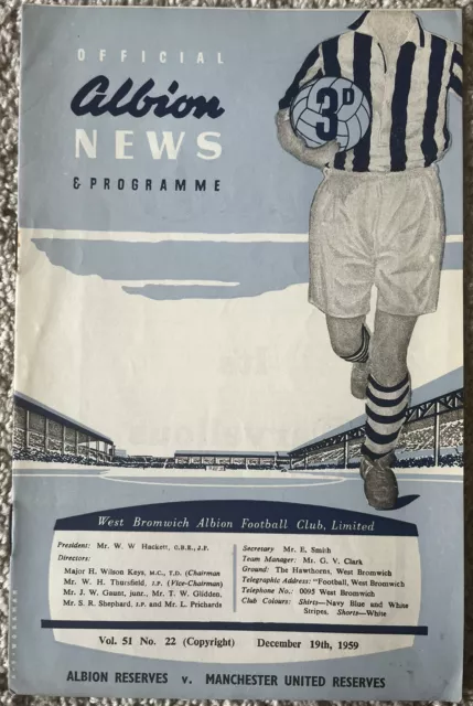 West Bromwich Albion Reserves v Manchester United Reserves 19th December 1959