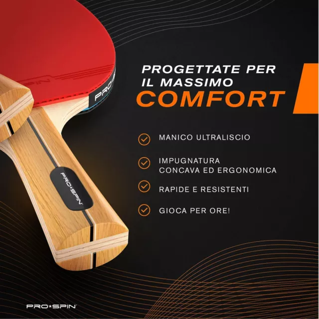 PRO-SPIN Ping Pong Set da Tavolo di Alta Qualità - Racchette Ping-pong, Palline 3