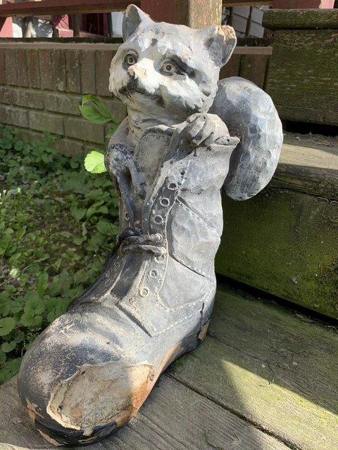 Vintage Outdoor Statues Raccoon, Squirrel, Birds On Log, Bunny, Mushroom, Birds