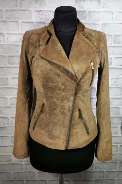 Michael Kors Asymmetric Zip Leather Jacket Olive Dark Khaki Green Size S