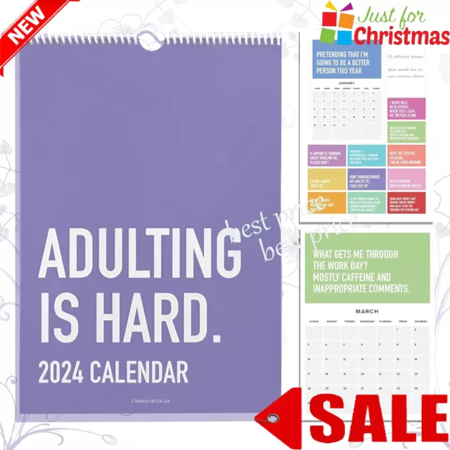 Adulting is Hard 2024 Calendar - 2024 Monthly Inspirational Wall Calendar Decor-