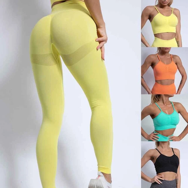Set Yoga Abbigliamento Attivo Donna Leggings Crop Top Reggiseno Sportivo Fitness