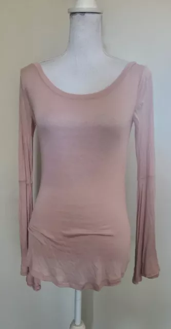 S5 Hinge Long Sleeve Scoop-Neck Womens Tunic Top Size XS Open Back Pink