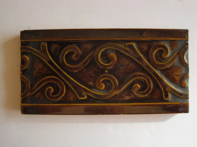 Antique 6" X 3"  Border / Spacer Tile   - Moulded And Majolica Glazed Aesthetic