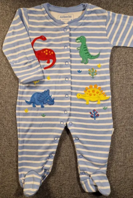 Jojo Maman Bebe Baby boy stripe Sleepsuit 3-6 months dinosaur babygrow (407)