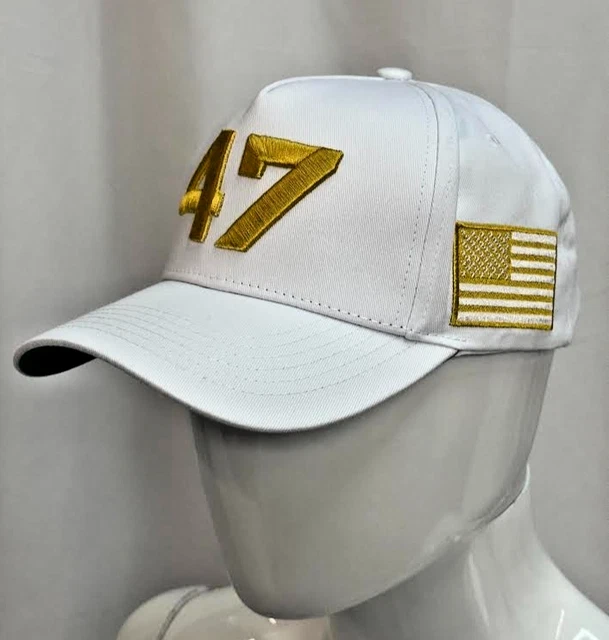 Charlie Kirk Turning Point USA White Gold Shiny 47 Hat Cap - TPUSA Trump Adjustable