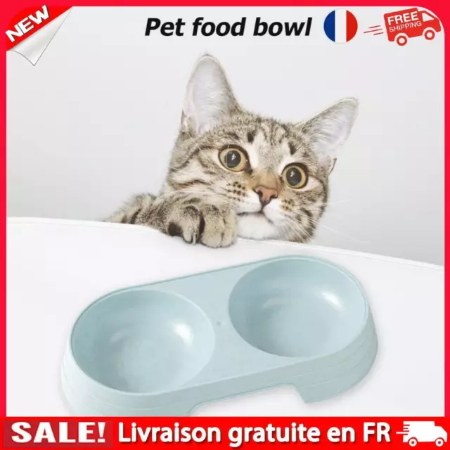 Plastic Feeding Double Bowl 2 in 1 Puppy Cat Food Water Container (Blue)