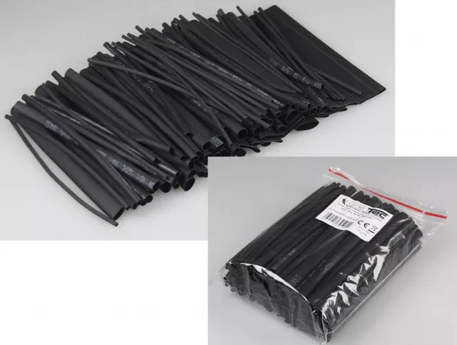 100 pezzi Assortimento Tubo Termoretraibile Set-borsa Mini-tubetti nero