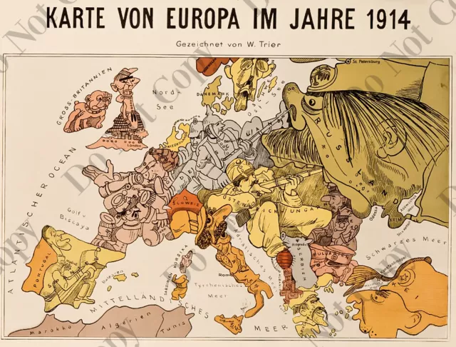 German ww1 world Europe map propaganda Poster  1914 CANVAS PRINT art picture